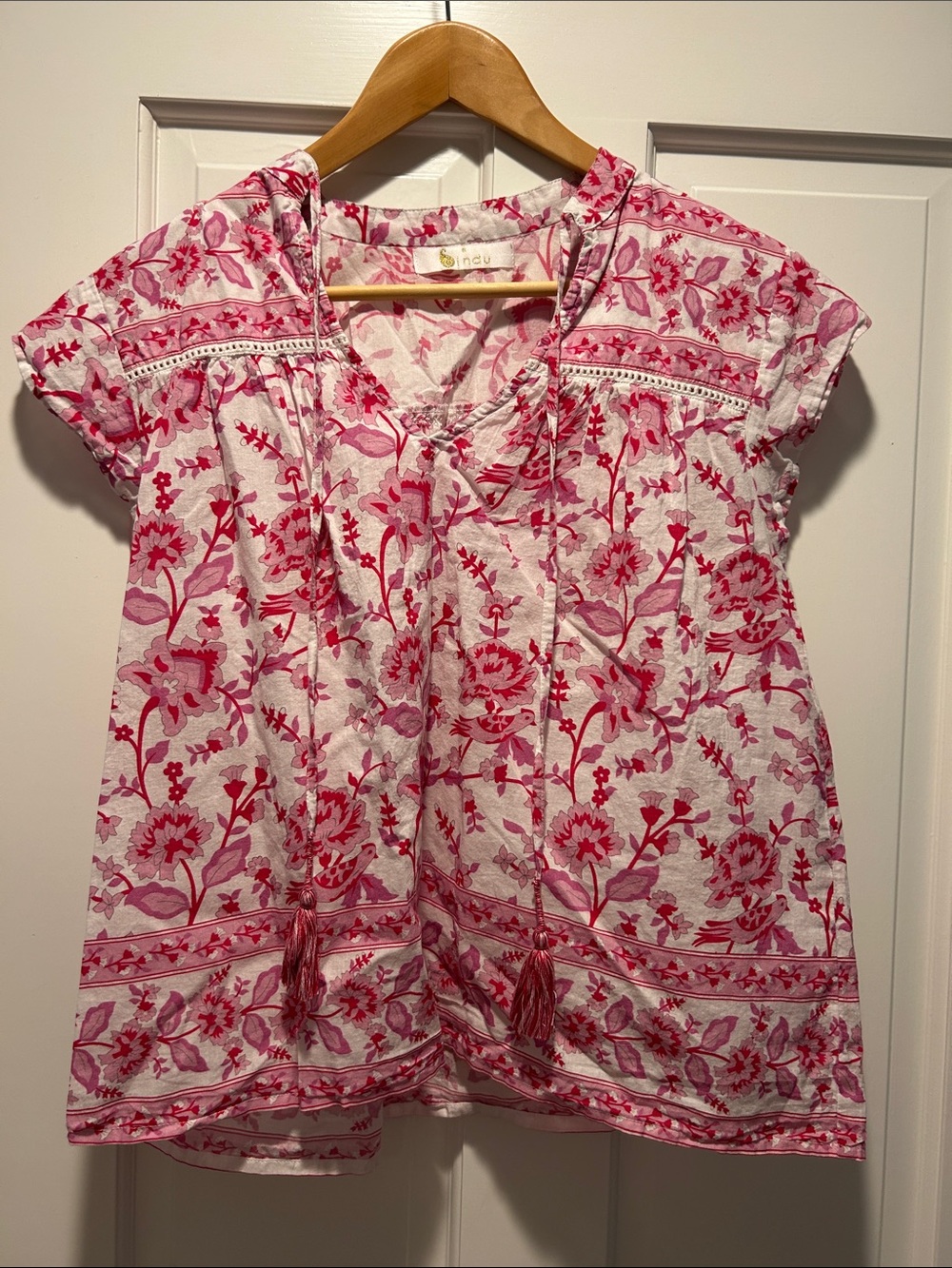 Cinco Pink Floral Tie-Front Boho Blouse